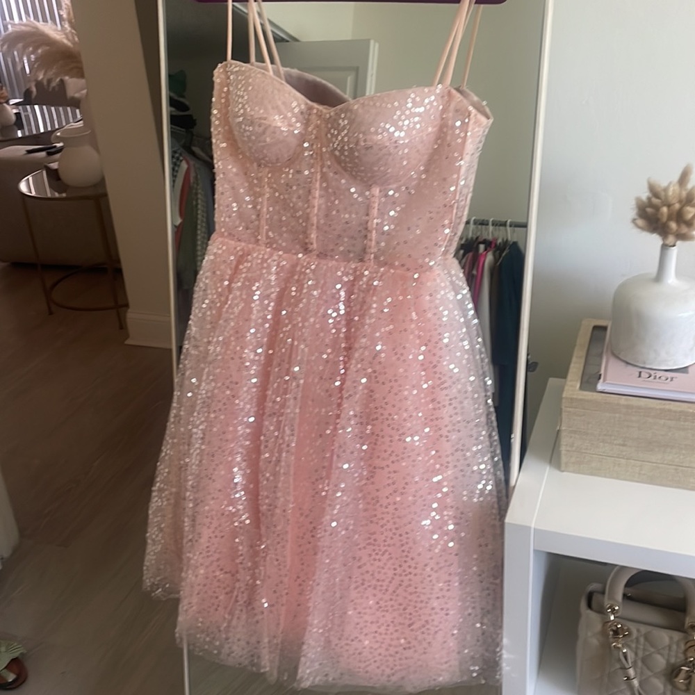Teuta Matoshi pink sequin dress